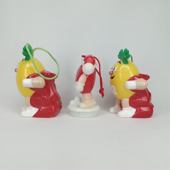 Vintage Christmas Ornament Set Of 3 M&Ms Yellow & Red Plastic 1990s - Picture 6 of 10
